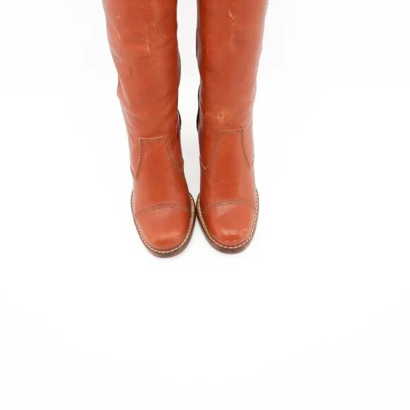 Vintage 70s Campus Leather Knee-high Gogo Boots Heeled Brown Boots Size 5 1/2